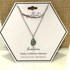 NWT Juilliet brand gemstone necklace- silver plate w/ genuine Aventurine pendant